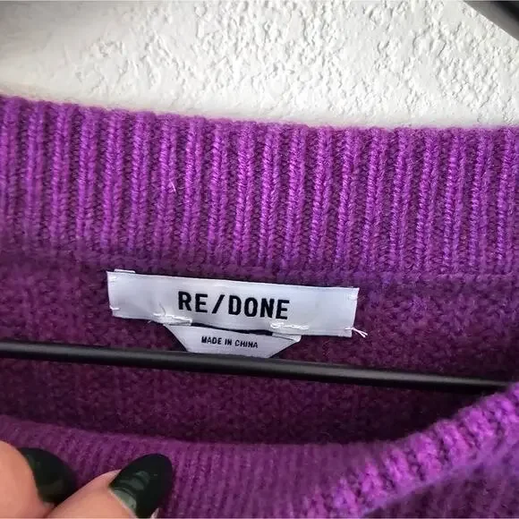 NEW Re/Done Boatneck Cropped Wool Sweater in Purple